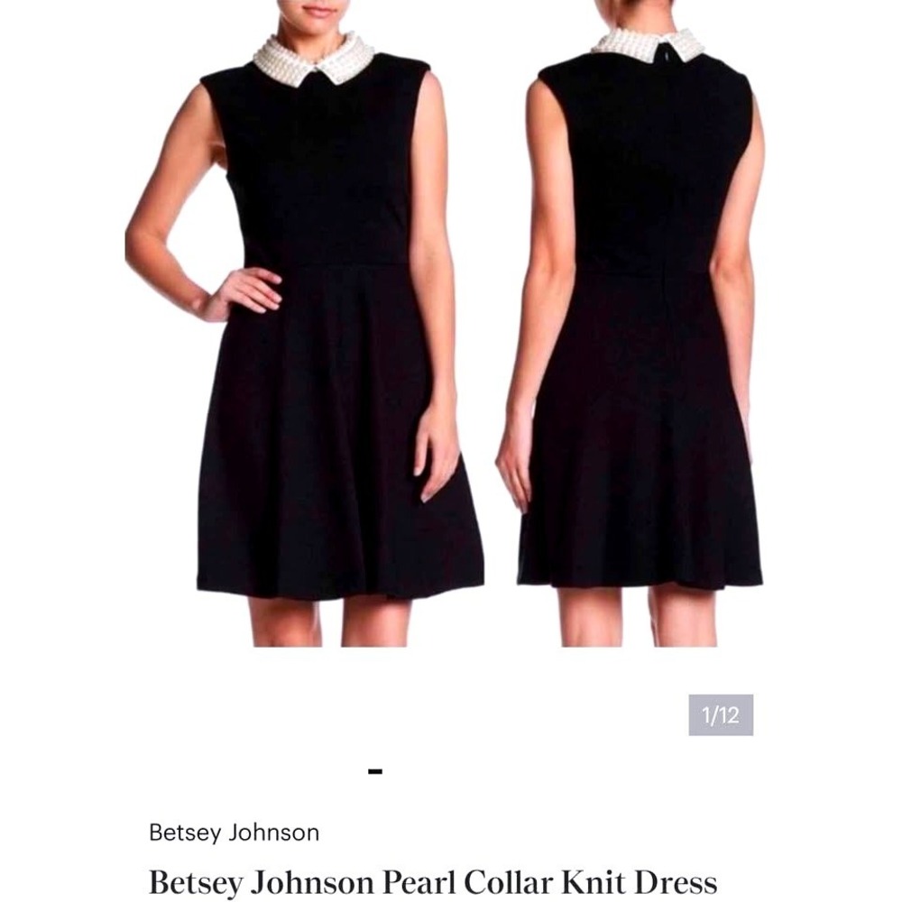 Betsey Johnson~Black Knit Fit-&-Flare Dress ~ Pearl Collar/Zip Up Back ~ Size 10